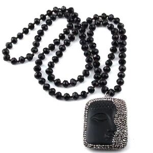Buddha Luck Gayatri Black Beaded Long Crustal Necklace